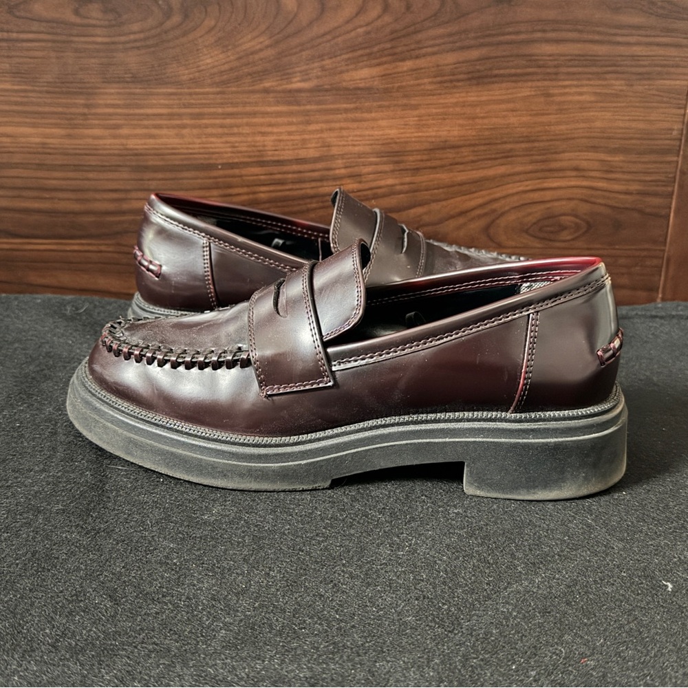Zara Chunky Penny Loafers Wine Deep Burgundy Women’s Size 7.5 Or 38 - Picture 10 of 13